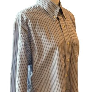 Brooks Brothers Slim Fit Striped Button Down Shirt 16.5 33 Brown Cotton